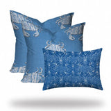 Set Of Three 20" X 20" Blue And White Crab Zippered Coastal Throw Indoor Outdoor Pillow - Homeroots