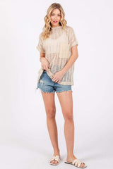 Ces Femme See Through Crochet Mock Neck Cover Up - Trendsi - Flyclothing LLC
