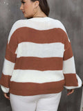 Plus Size Striped Round Neck Long Sleeve Sweater - Trendsi - Flyclothing LLC