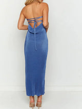 Lace-Up Back Tube Maxi Dress - Trendsi - Flyclothing LLC