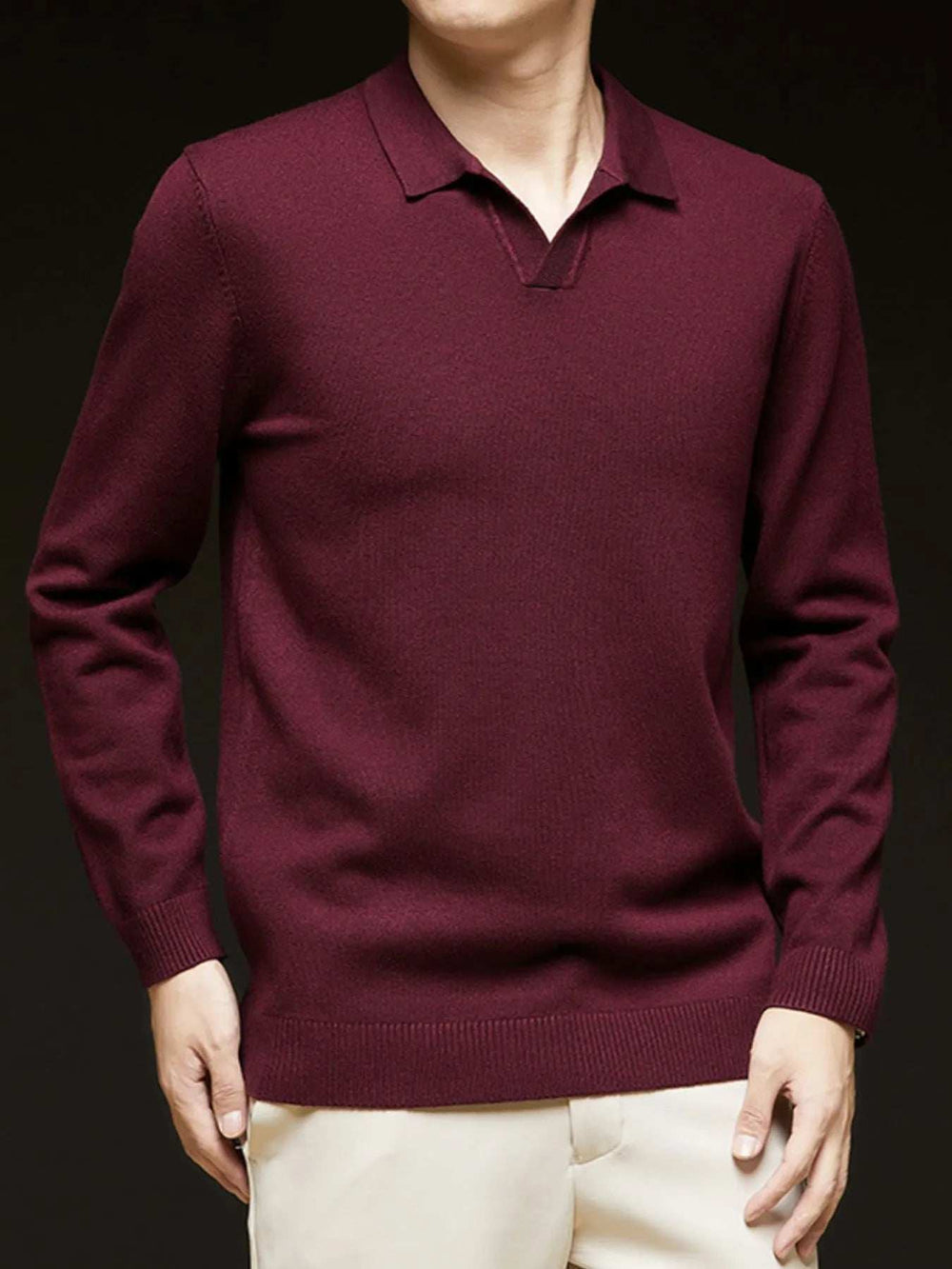Men's Full Size Collared Neck Long Sleeve Polo Plus Size - Trendsi - Flyclothing LLC