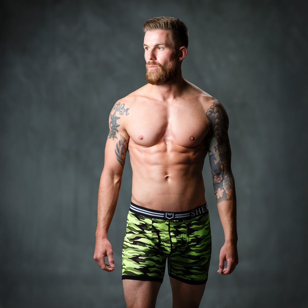 SHEATH 4.0 Polyester Camo Men's Pouch Boxer Brief 5" (4 Pack)