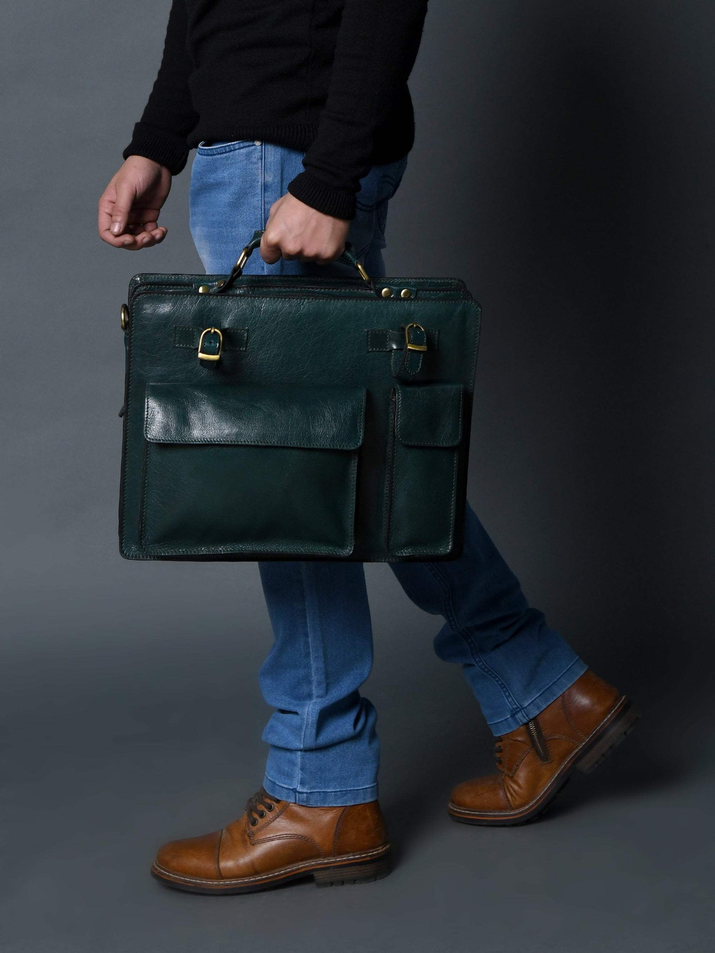Tuscany Italian Leather Briefcase, Green - Classy Leather Bags - Flyclothing LLC