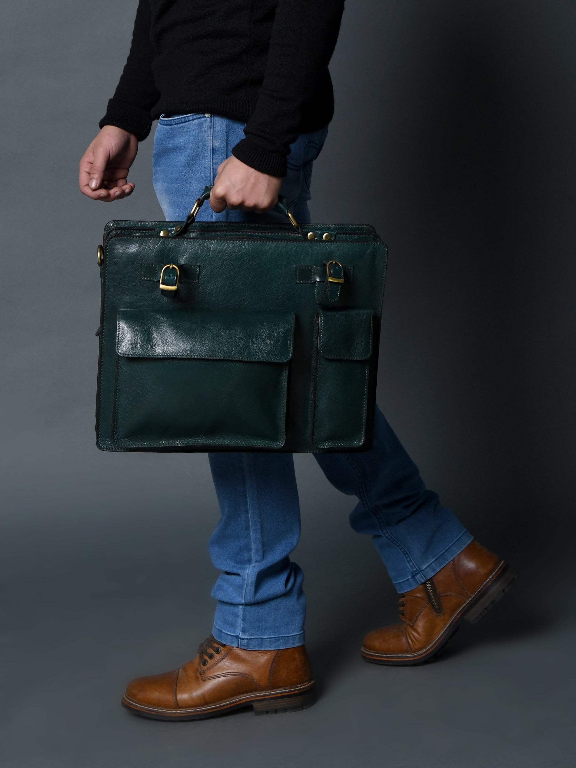 Tuscany Italian Leather Briefcase, Green - Classy Leather Bags - Flyclothing LLC
