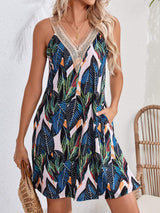 Lace Detail Printed V-Neck Sleeveless Dress - Trendsi - Flyclothing LLC