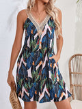 Lace Detail Printed V-Neck Sleeveless Dress - Trendsi - Flyclothing LLC