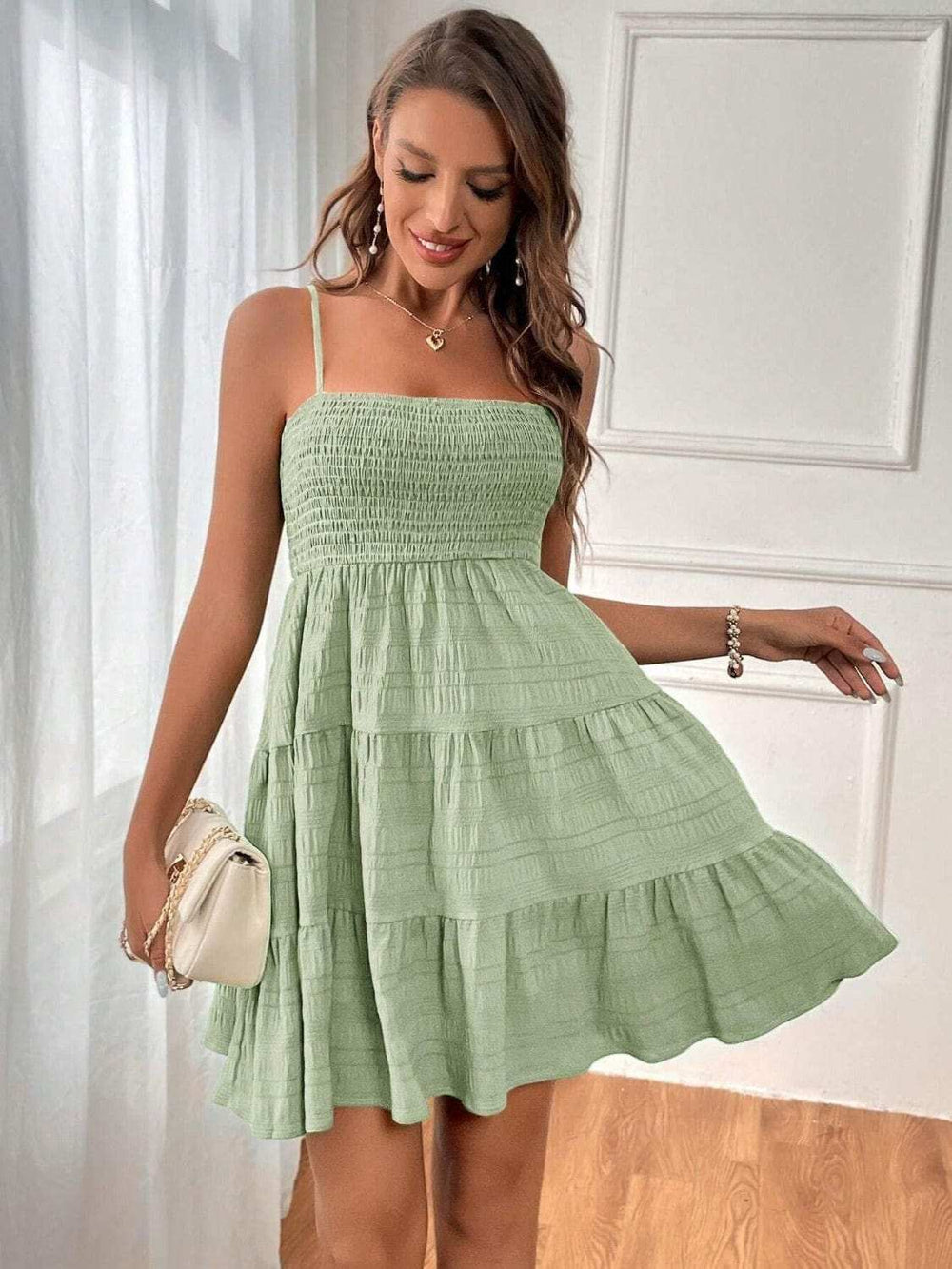 Tiered Smocked Square Neck Cami Dress - Trendsi - Flyclothing LLC