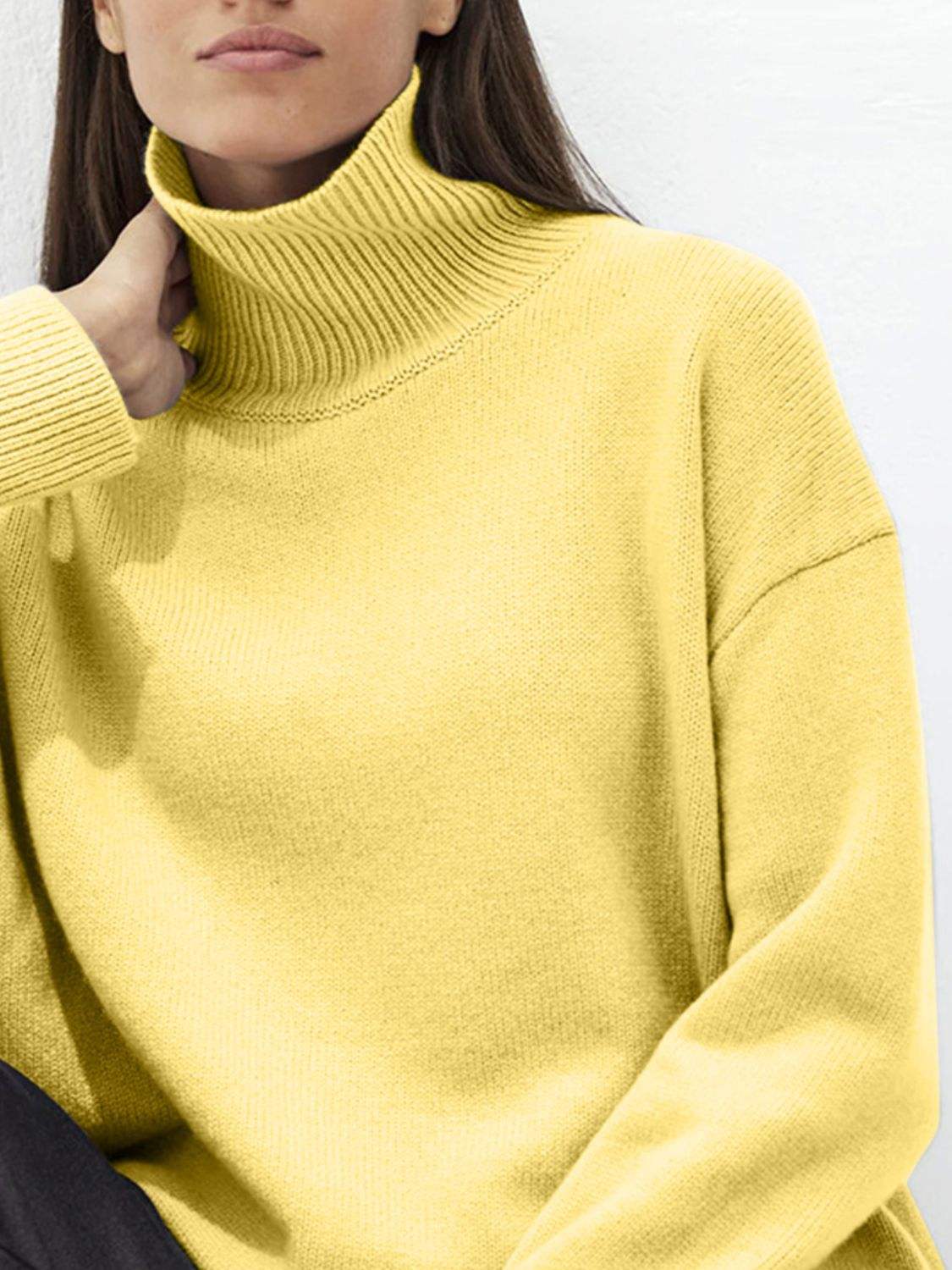 Turtleneck Drop Shoulder Long Sleeve Sweater - Trendsi - Flyclothing LLC