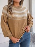 Contrast Round Neck Long Sleeve Sweater - Trendsi - Flyclothing LLC
