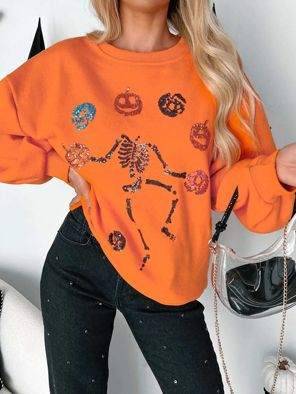 Halloween Skeleton Pumpkin Sweatshirt - Trendsi - Flyclothing LLC