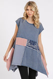 Mittoshop Patchwork Mineral Washed Round Neck Cap Sleeve Top - Trendsi