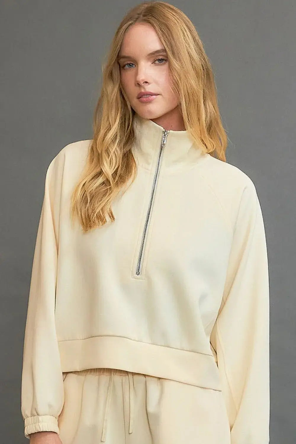 Umgee Full Size Half Zip Cropped Sweatshirt Plus Size - Trendsi - Flyclothing LLC