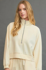 Umgee Full Size Half Zip Cropped Sweatshirt Plus Size - Trendsi - Flyclothing LLC