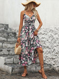 Smocked Printed Halter Neck Midi Dress - Trendsi