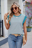 Contrast Striped Round Neck T-Shirt - Trendsi - Flyclothing LLC