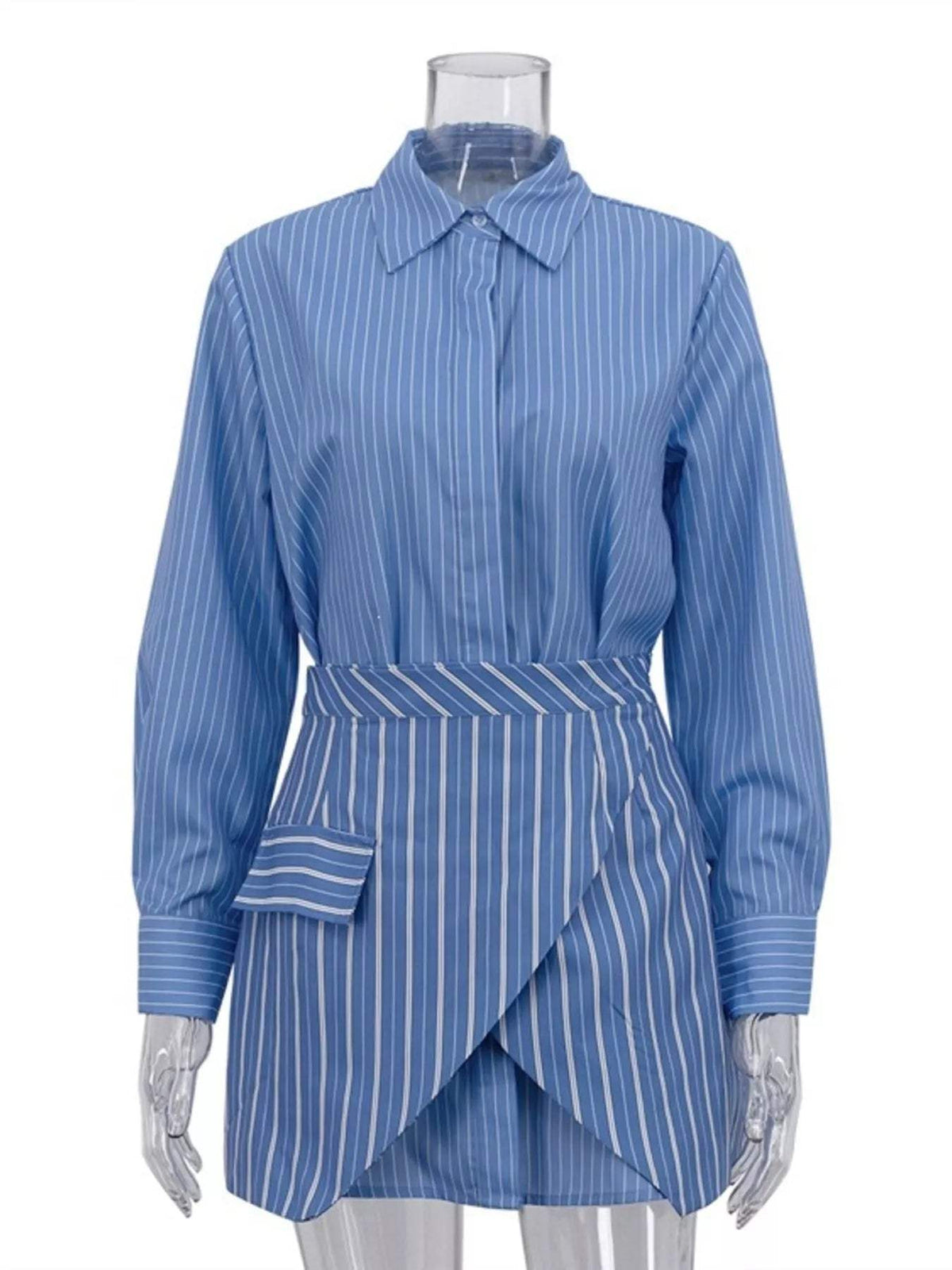 Striped Shirt and Asymmetrical Mini Skirt Set - Trendsi - Flyclothing LLC
