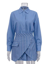 Striped Shirt and Asymmetrical Mini Skirt Set - Trendsi - Flyclothing LLC