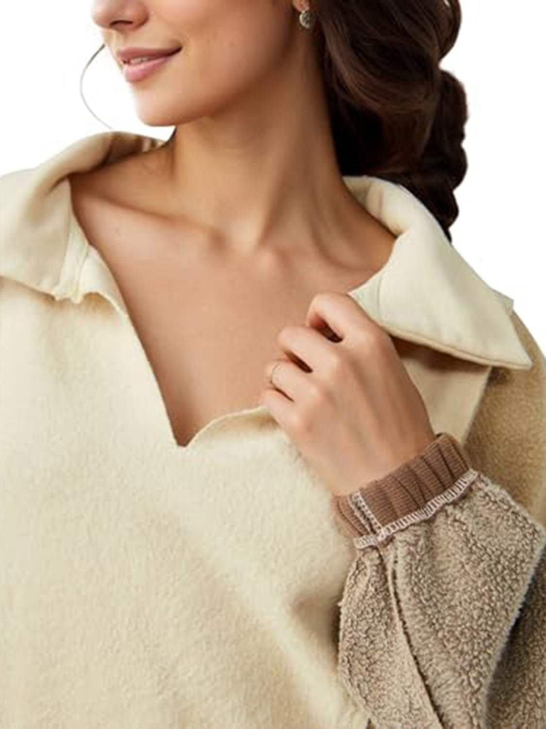 High-Low Exposed Seam Contrast Long Sleeve Sweatshirt - Trendsi - Flyclothing LLC
