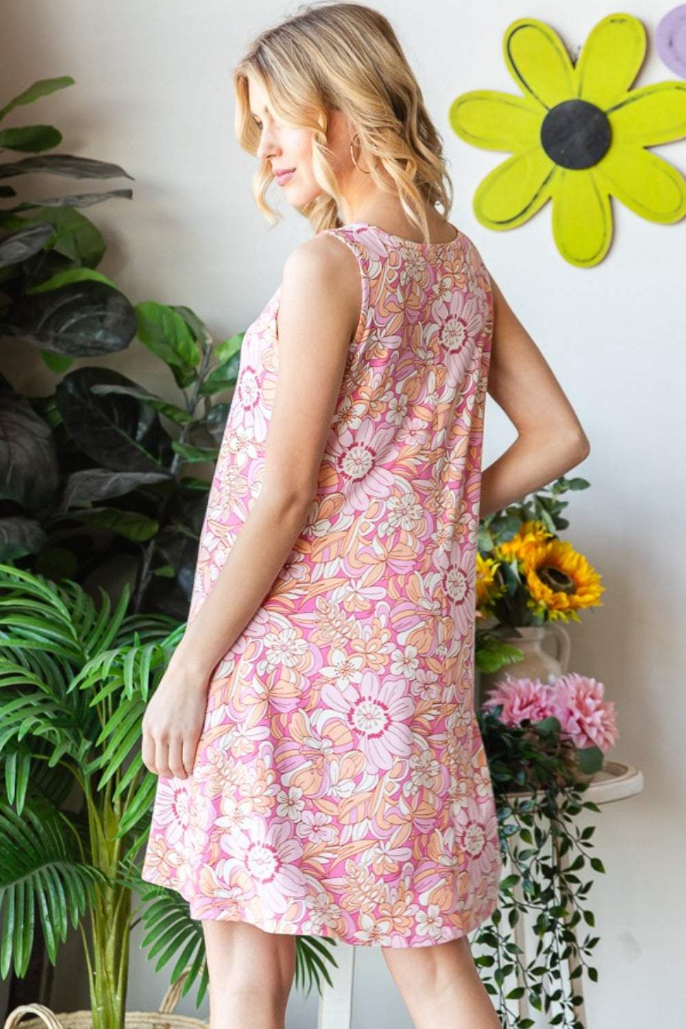 Heimish Full Size Floral V-Neck Tank Dress with Pockets - Trendsi - Flyclothing LLC