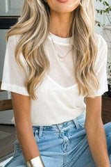 V-Neck Cami and Round Neck Short Sleeve Cover Up Set - Trendsi - Flyclothing LLC