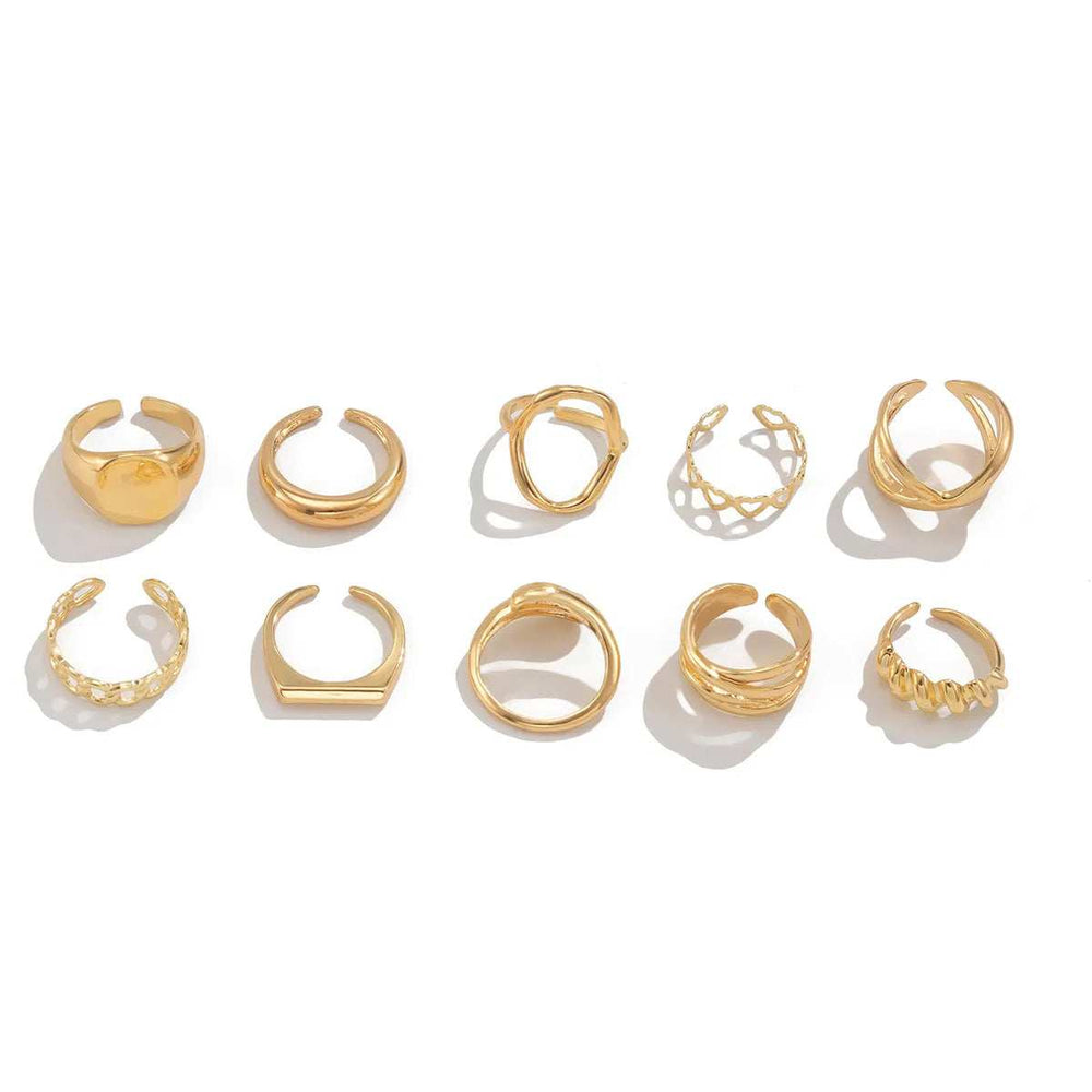 10-Piece Alloy Geometric Ring - Trendsi - Flyclothing LLC