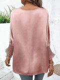 Smocked Round Neck Three-Quarter Sleeve Blouse - Trendsi - Flyclothing LLC