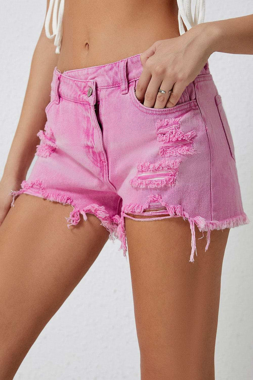 High Rise Crossover Waist Denim Shorts - Trendsi - Flyclothing LLC