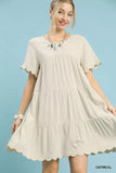 Umgee Linen Tiered Babydoll Dress with Ruffle Sleeves - Trendsi - Flyclothing LLC