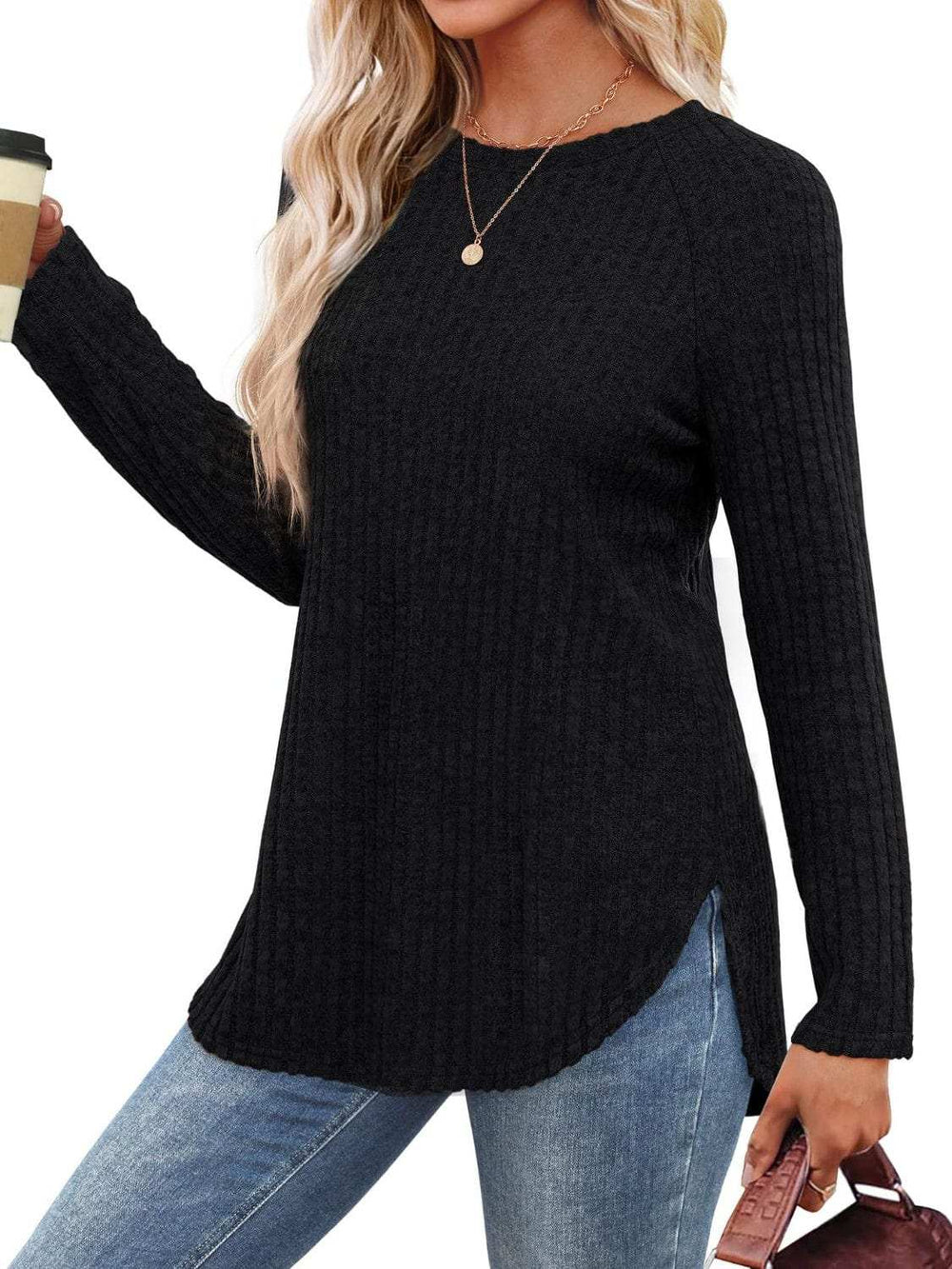 Round Neck Raglan Sleeve T-Shirt - Trendsi - Flyclothing LLC
