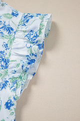 Floral Print Ruffle Sleeve Frilly Button Up Shirt - Trendsi - Flyclothing LLC
