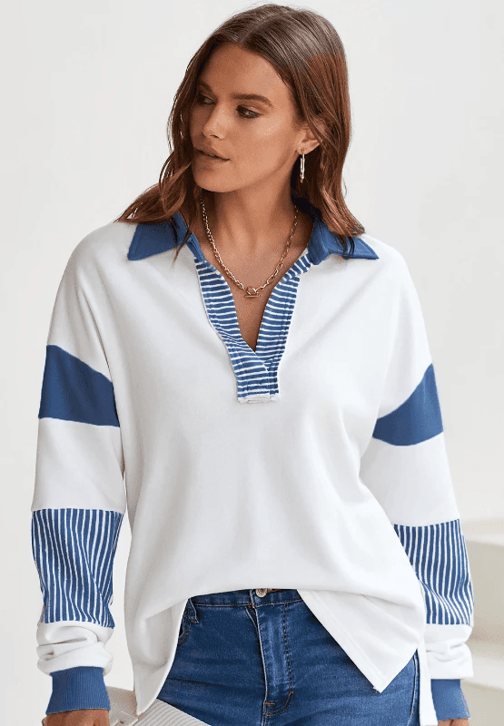 Color Block Johnny Collar Long Sleeve Sweatshirt - Trendsi - Flyclothing LLC