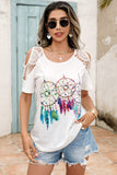 Lace Detail Round Neck Cold Shoulder Blouse - Trendsi