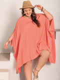 Plus Size Round Neck Batwing Sleeve Mini Dress - Trendsi - Flyclothing LLC