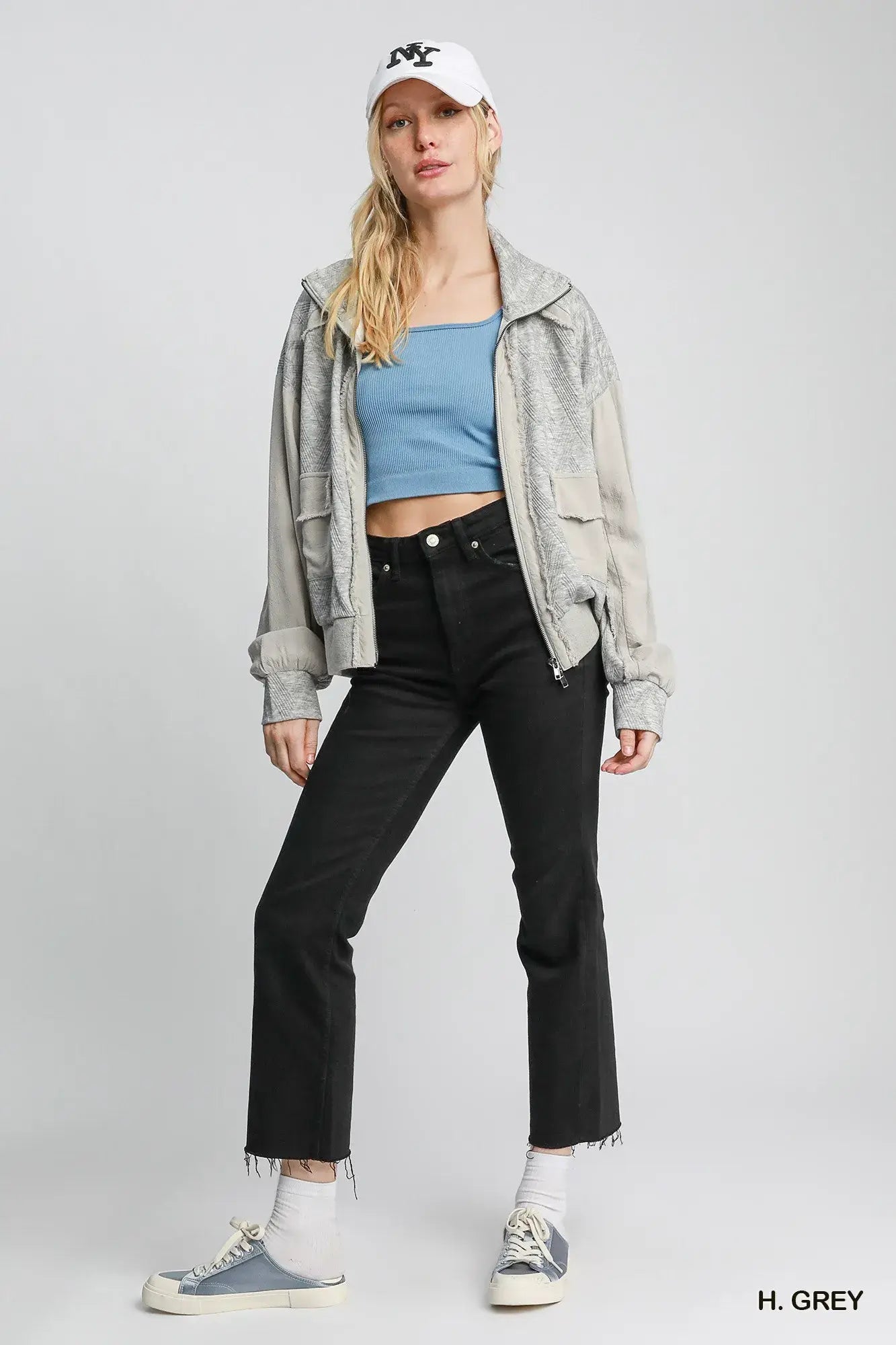 Umgee Two-Way Jacquard Zip-Up Jacket - Trendsi - Flyclothing LLC