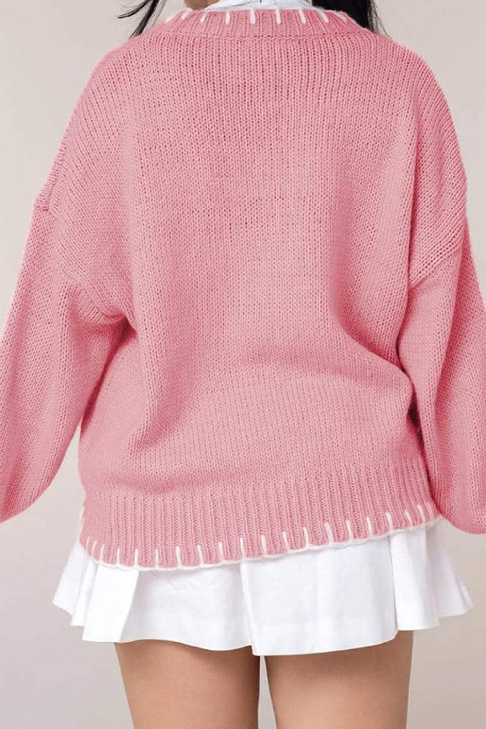 Bow Graphic Round Neck Long Sleeve Sweater - Trendsi - Flyclothing LLC