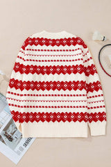 Geometric Round Neck Dropped Shoulder Sweater - Trendsi - Flyclothing LLC