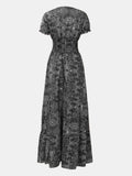Full Size Smocked Printed V-Neck Short Sleeve Dress - Trendsi - Flyclothing LLC