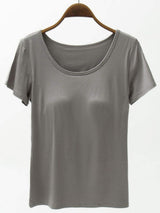 Round Neck Modal T-Shirt with Bra - Trendsi - Flyclothing LLC