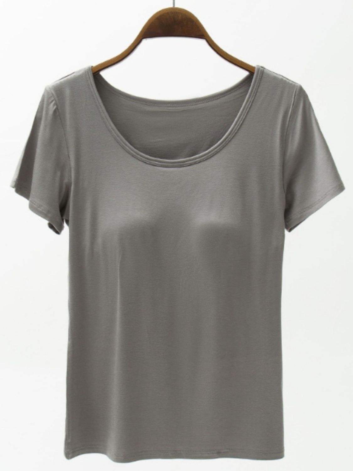 Round Neck Modal T-Shirt with Bra - Trendsi - Flyclothing LLC