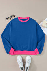 Contrast Round Neck Long Sleeve Sweatshirt - Trendsi - Flyclothing LLC