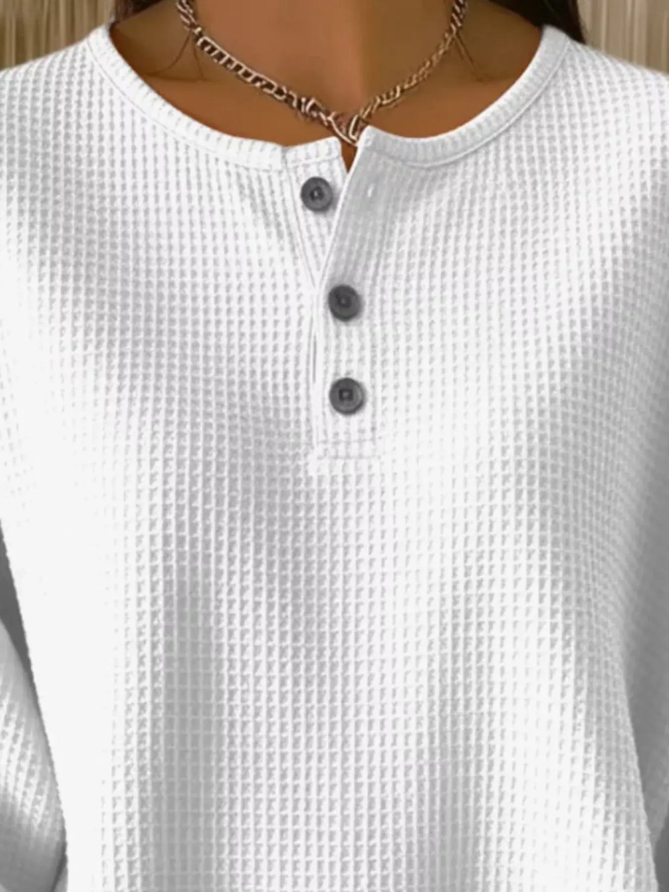 Full Size Casual Waffle Knit Button Detail Pullover Plus Size - Trendsi - Flyclothing LLC
