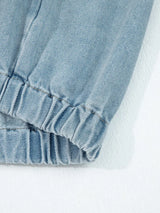Elastic Edge Collared Zip Up Denim Jacket With Pocket - Trendsi - Flyclothing LLC