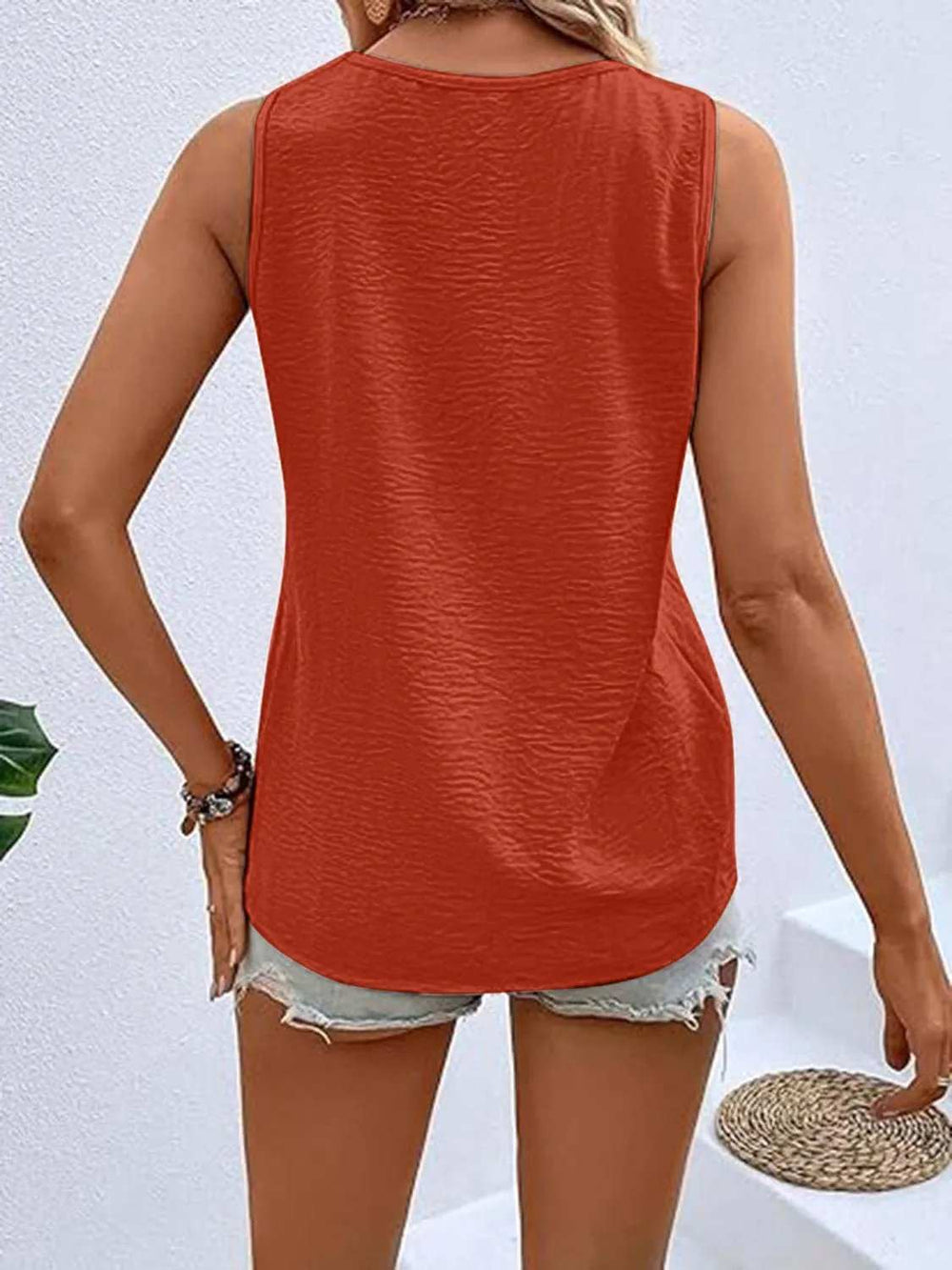 Full Size Decorative Button V-Neck Tank - Trendsi - Flyclothing LLC