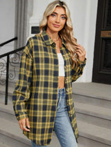 Plaid Collared Neck Long Sleeve Shirt - Trendsi - Flyclothing LLC