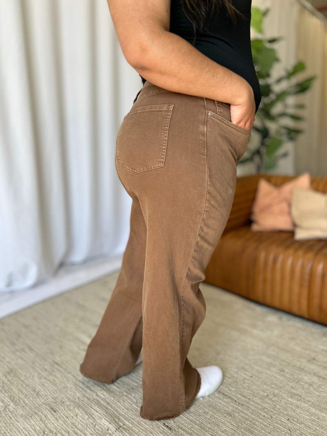 RFM Full Size High Rise Garment Dye Wide Leg Jeans - Trendsi - Flyclothing LLC
