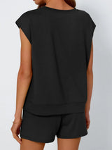 Round Neck Cap Sleeve Top and Shorts Set - Trendsi - Flyclothing LLC