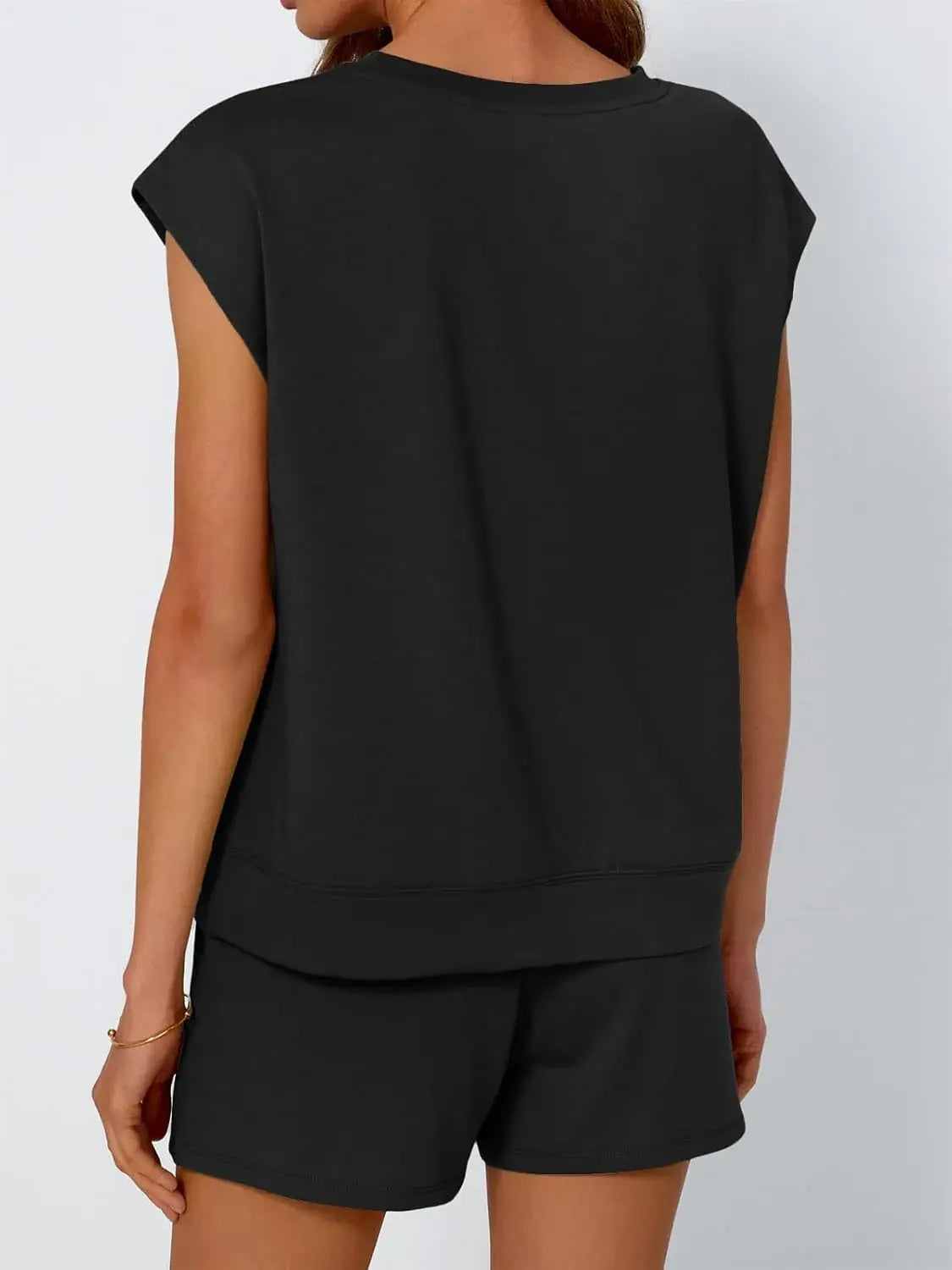 Round Neck Cap Sleeve Top and Shorts Set - Trendsi - Flyclothing LLC