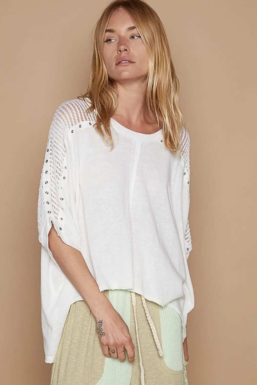 POL Eyelet Detail Studded High-Low Top - Trendsi - Flyclothing LLC