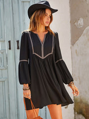 Ruched Notched Long Sleeve Mini Dress - Trendsi