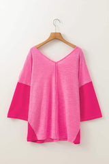 Exposed Seam V-Neck Three-Quarter Sleeve Blouse - Trendsi - Flyclothing LLC